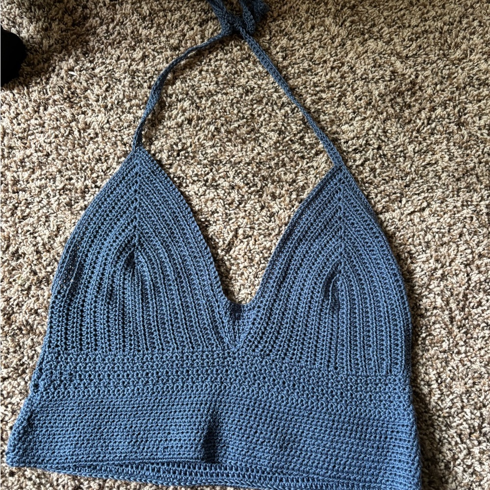 Hand Crocheted Blue Crochet Halter Top